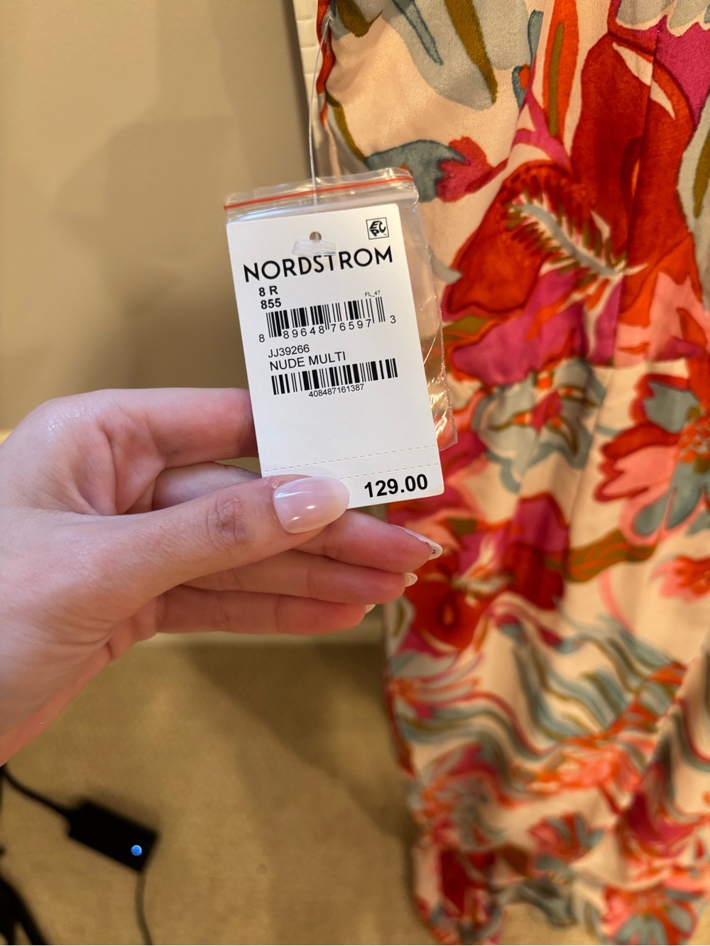 NWT Nordstrom Floral Halter Midi Dress in Pink, Coral and Green - Picture 6 of 7